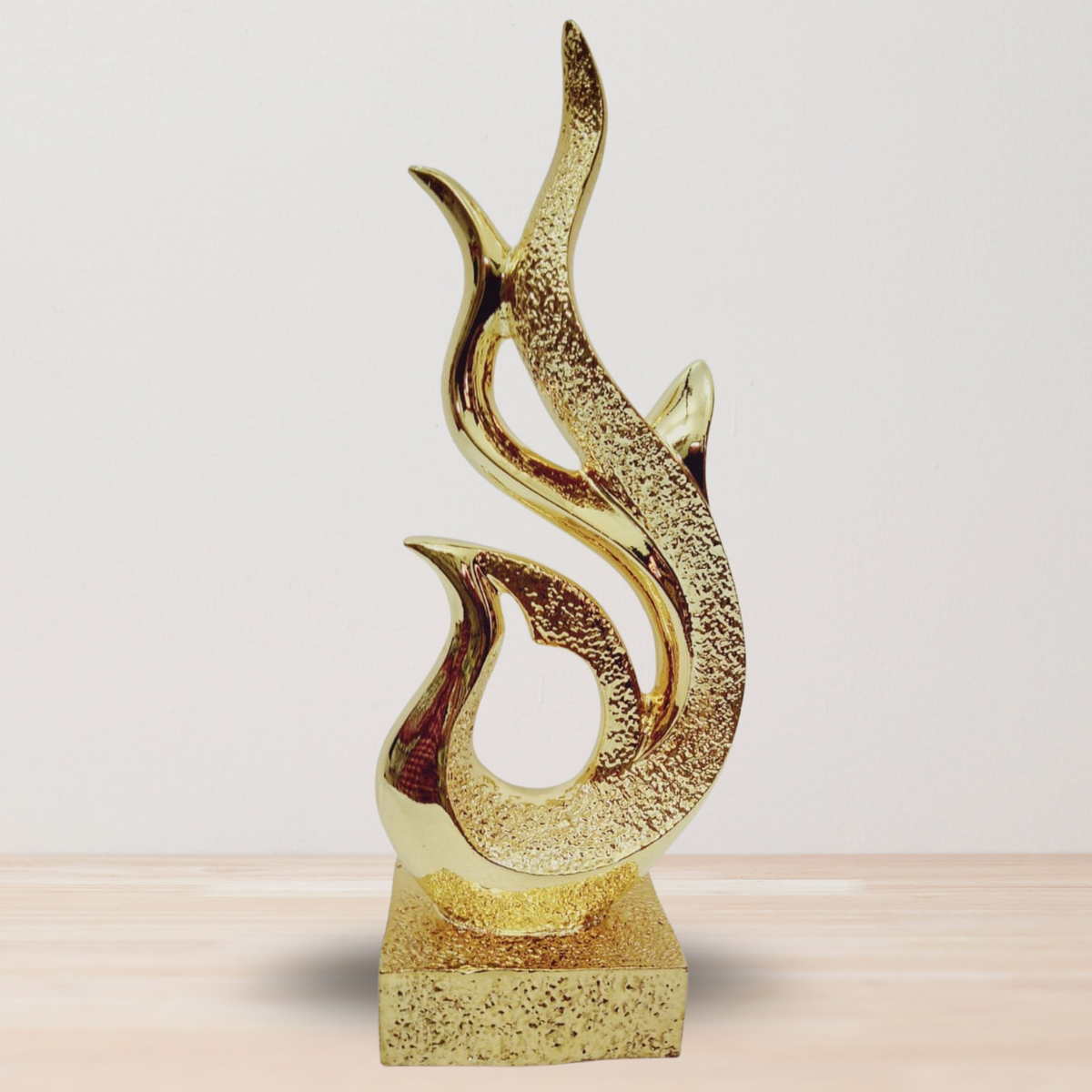 Golden Flame Abstract Sculpture for Home Decor | Modern Polyresin Showpiece | Stylish Art Figurine for Tabletop Display