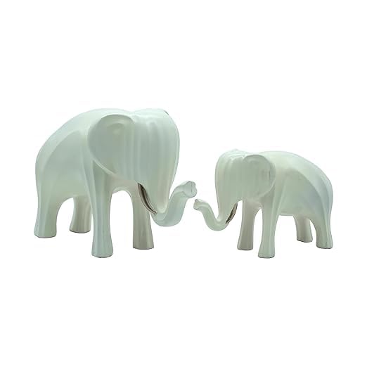White Elephant Figurine Set  Handmade Resin Statues, Mother and Baby Design, Collectible Sculptures, Artisan Gifts