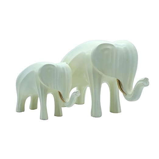 White Elephant Figurine Set  Handmade Resin Statues, Mother and Baby Design, Collectible Sculptures, Artisan Gifts