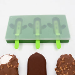 Ice Cream Mould sicle Mold, Cactus Shape Ice  Molds Homemade sicle for DIY Ice sicle, 3-Cavity Summer Food Kitchen Tools (1 Pc)