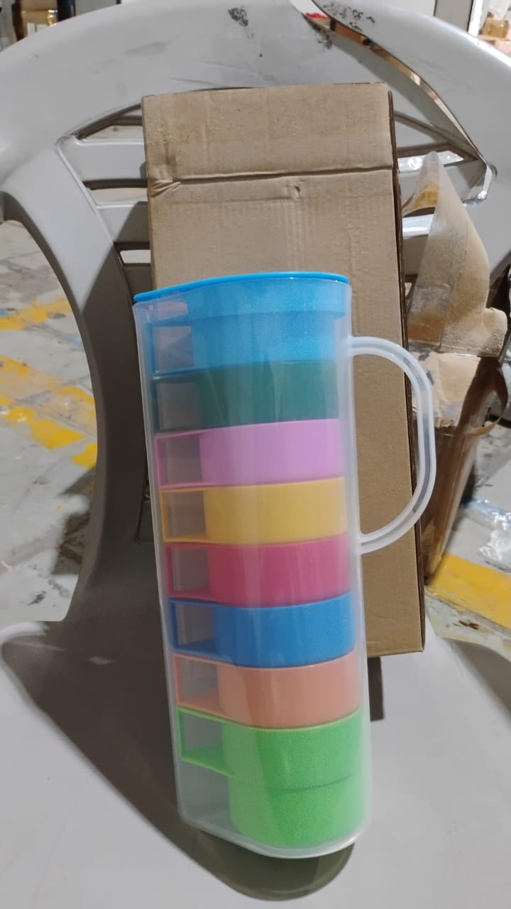Rainbow Picnic Plastic Pitcher / Jug / Kettle Glass / Cup Set Water Bottle? (9 Pcs Set)