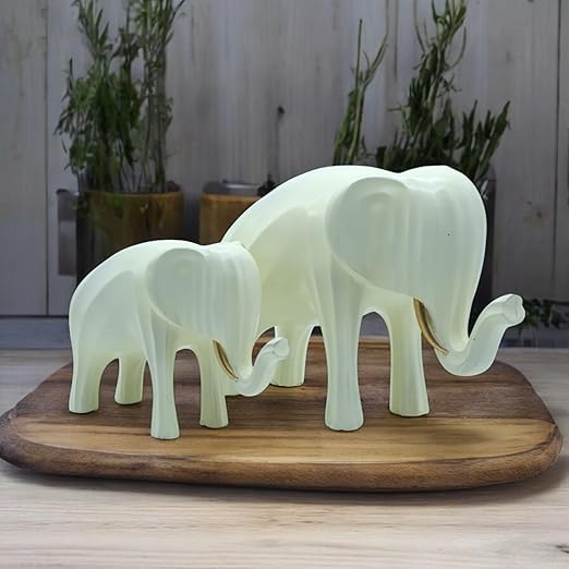 White Elephant Figurine Set  Handmade Resin Statues, Mother and Baby Design, Collectible Sculptures, Artisan Gifts