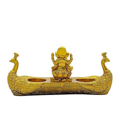 )Ganesha Peacock Candle Holder  Gold Plated Metal, Handmade Hindu Idol, Spiritual Home Decor, Festive Gift Item