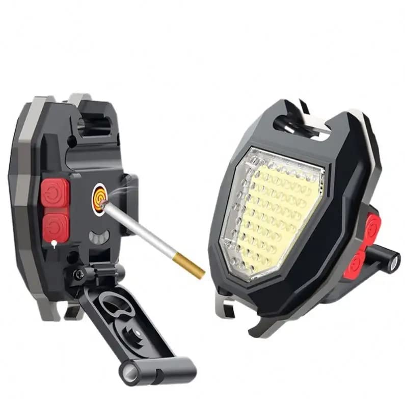 Triangular Camping Flashlight with Lighter ? 6 Modes, 3 Colors, Waterproof, Magnetic Keychain