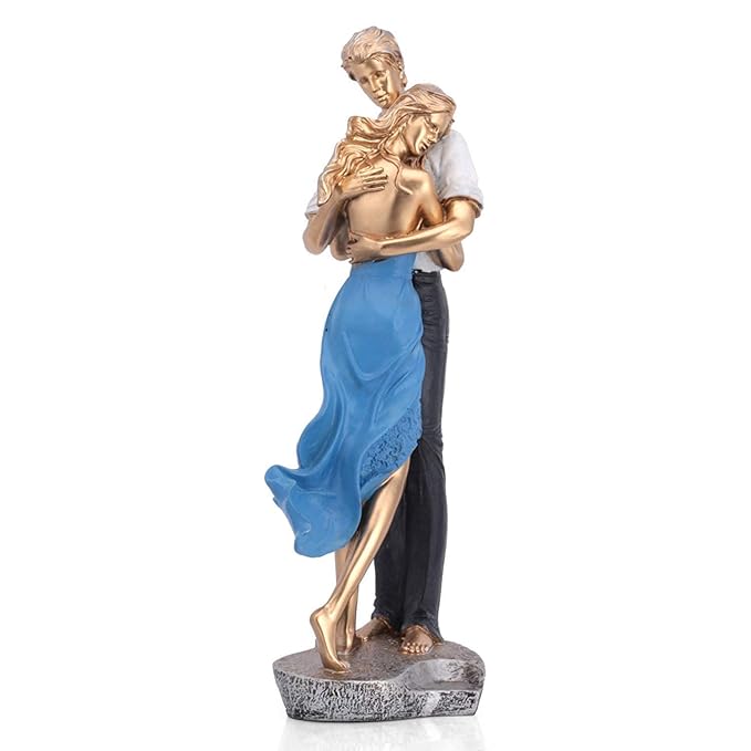 Romantic Love Couple Showpiece for Home Decor Anniversary Wedding Valentine Beautiful Gift Items (Love Couple Statue - Blue)
