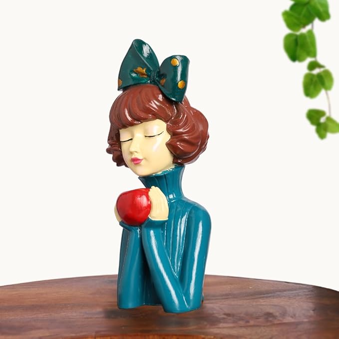 Charming Girl with Apple Statue | Handcrafted Figurine Showpiece | for Home, Living Room, Table Decoration
