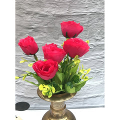 Generic Artificial Flowers Bunch Bouquet Of 6 Garden Roses For Home Decoration (Darkpink, Material:Silk, Polyester)