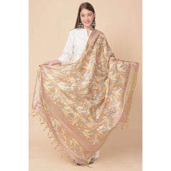Generic Women's Art Silk Printed Dupatta (Light Brown, Length: 2.25 to 2.50 Mtr)
