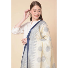 Generic Women's Art Silk Printed Dupatta (Blue, Length: 2.25 to 2.50 Mtr)