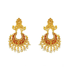 Generic Women's Rose Gold Plated Alloy Kundan Earrings &amp; Mangtikka (Maroon)