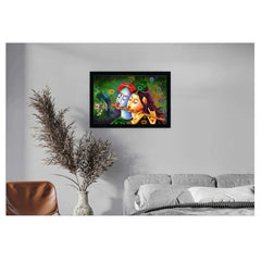 Generic Radha Krishna Painting Vinyl Sparkle Coated with Synthetic Photo Frame (Multicolor)