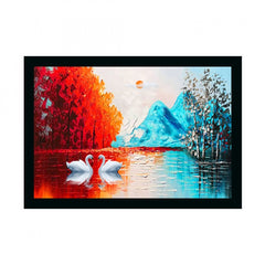 Generic Swan Natural Painting with Synthetic Photo Frame (Multicolor)