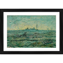 Generic Snow Covered Field with a Harrow 1890 Painting With Wood Photo Frame (Multicolor)