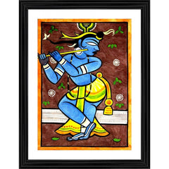 Generic Krishna Painting With Wood Photo Frame (Multicolor)