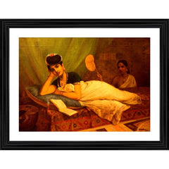 Generic Reclining Nayar lady 1902 Painting With Wood Photo Frame (Multicolor)