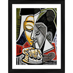 Generic Woman Reading and art 1953 Painting With Wood Photo Frame (Multicolor)