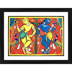 Generic Krishna Balram Painting With Wood Photo Frame (Multicolor)