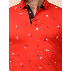 Generic Men's Casual Cotton Printed Polo Neck Half Sleeve T-Shirt (Red)