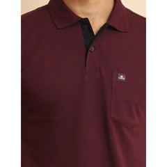 Generic Men's Casual Cotton Printed Polo Neck Half Sleeve T-Shirt (Wine)