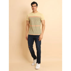 Generic Men's Casual Cotton Printed Round Neck Half Sleeve T-Shirt (Beige)