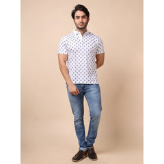 Generic Men's Casual Cotton Printed Polo Neck Half Sleeve T-Shirt (White)