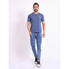 Generic Men's Casual Cotton Printed Round Neck Half Sleeve T-Shirt (Blue)