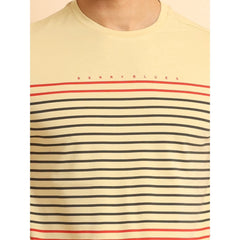 Generic Men's Casual Cotton Printed Round Neck Half Sleeve T-Shirt (Beige)