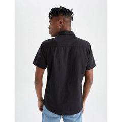 Generic Men's Cotton Blend Solid Half-Sleeve Regular Shirt (Black)