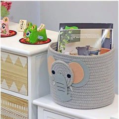 Generic Cotton Elephant Basket 10x8 Inch Pack of 1 (Grey)
