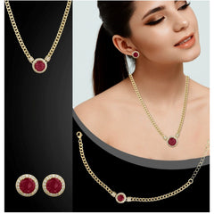 Generic Women's Stainless Steel Red Color Golden Chain Western Combo Jewelry (Gold Plated)