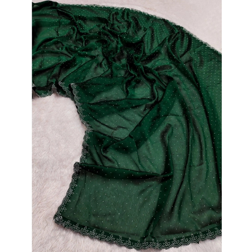 Generic Women's Georgette Satin Silk Saree With Unstitched Blouse 5.5Mtr (Green)