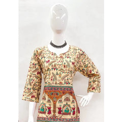 Generic Women's Cotton Jaipuri Printed 3-4th Sleeve Co ord Set (Multicolor)