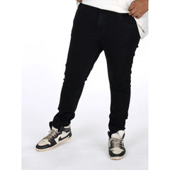 Generic Men's Cotton Blended Solid Plus Size Jeans (Black)