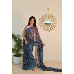 Generic Women's Georgette Printed Saree With Unstitched Blouse 5.5Mtr (Light Blue )