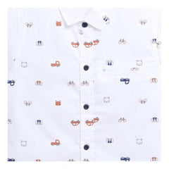 Generic Boy's Cotton Blend Printed Short Sleeve Shirt (White)