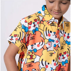 Generic Boy's Lycra Blend Printed Short Sleeve Shirt and Shorts Set (MultiColor)