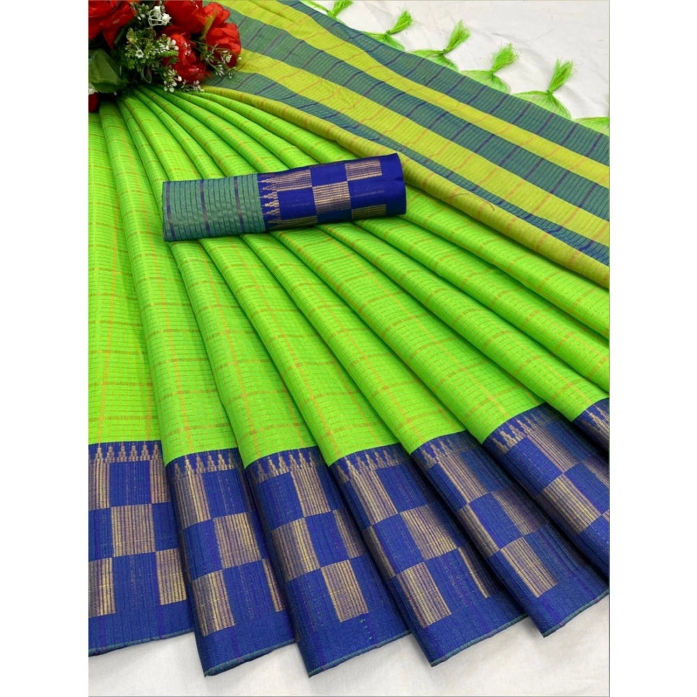 Generic Women's Cotton Silk Printed Saree With Unstitched Blouse 5.5Mtr (Green-Blue)