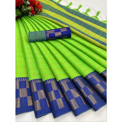 Generic Women's Cotton Silk Printed Saree With Unstitched Blouse 5.5Mtr (Green-Blue)
