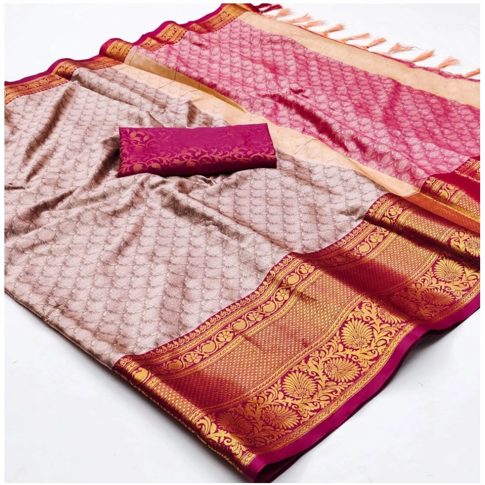 Generic Women's Cotton Silk Floral Print Saree With Unstitched Blouse 5.5Mtr (Rani)