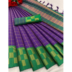 Generic Women's Cotton Silk Printed Saree With Unstitched Blouse 5.5Mtr (Purple)