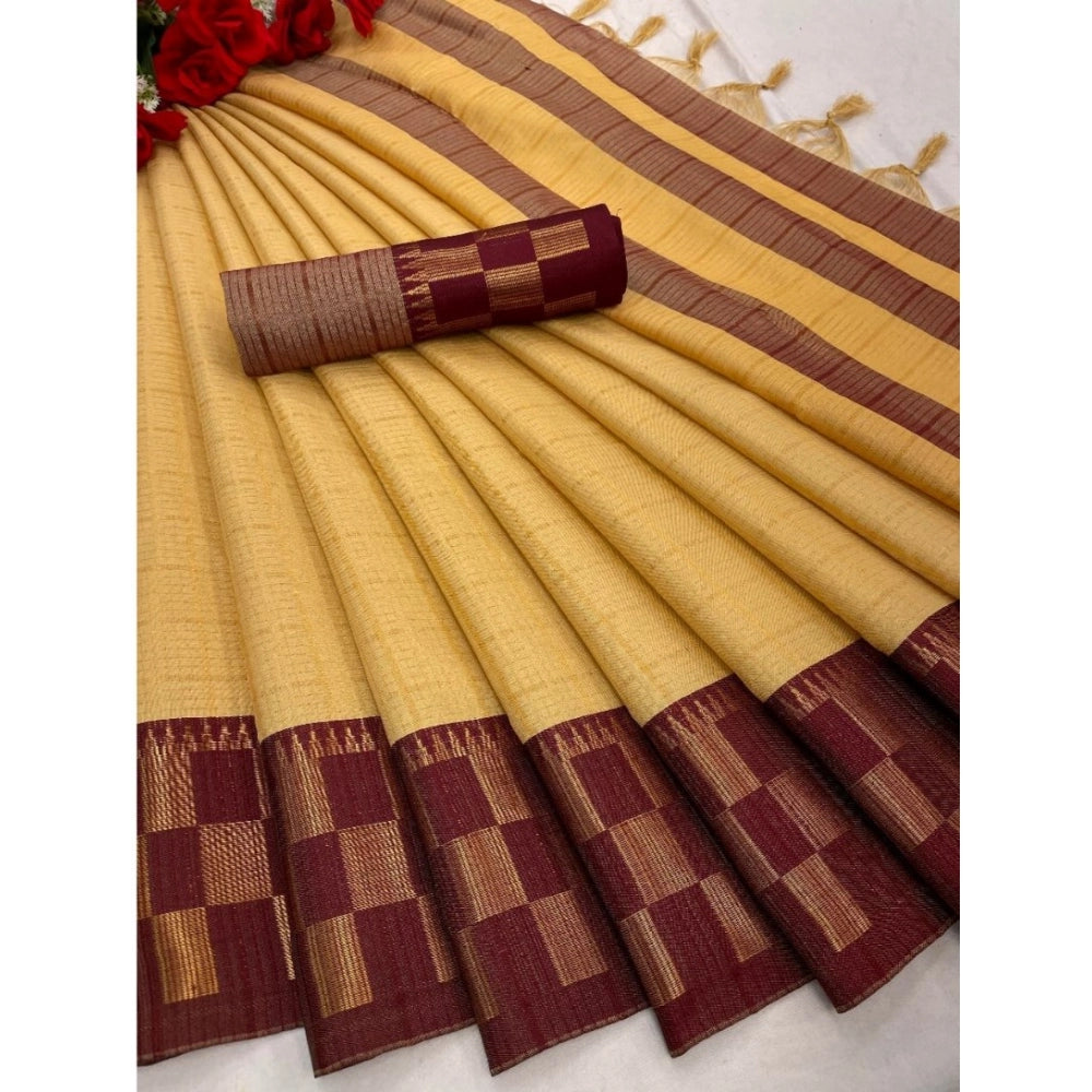 Generic Women's Cotton Silk Printed Saree With Unstitched Blouse 5.5Mtr (Maroon)