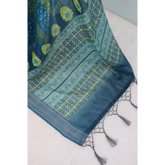 Generic Women's Linen Digital Print Saree With Unstitched Blouse 5.5Mtr (Green)