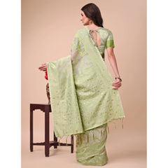 Generic Women's Cotton Printed Saree With Unstitched Blouse 5.5Mtr (Light Green)