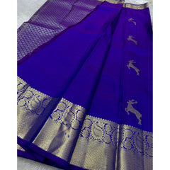 Generic Women's Silk Printed Saree With Unstitched Blouse 5.5Mtr (Royal Blue)