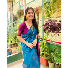 Generic Women's Silk Printed Saree With Unstitched Blouse 5.5Mtr (Rama)