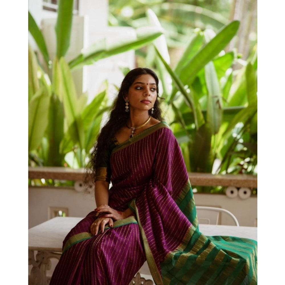 Generic Women's Silk Printed Saree With Unstitched Blouse 5.5Mtr (Wine)