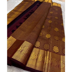 Generic Women's Silk Printed Saree With Unstitched Blouse 5.5Mtr (Maroon)