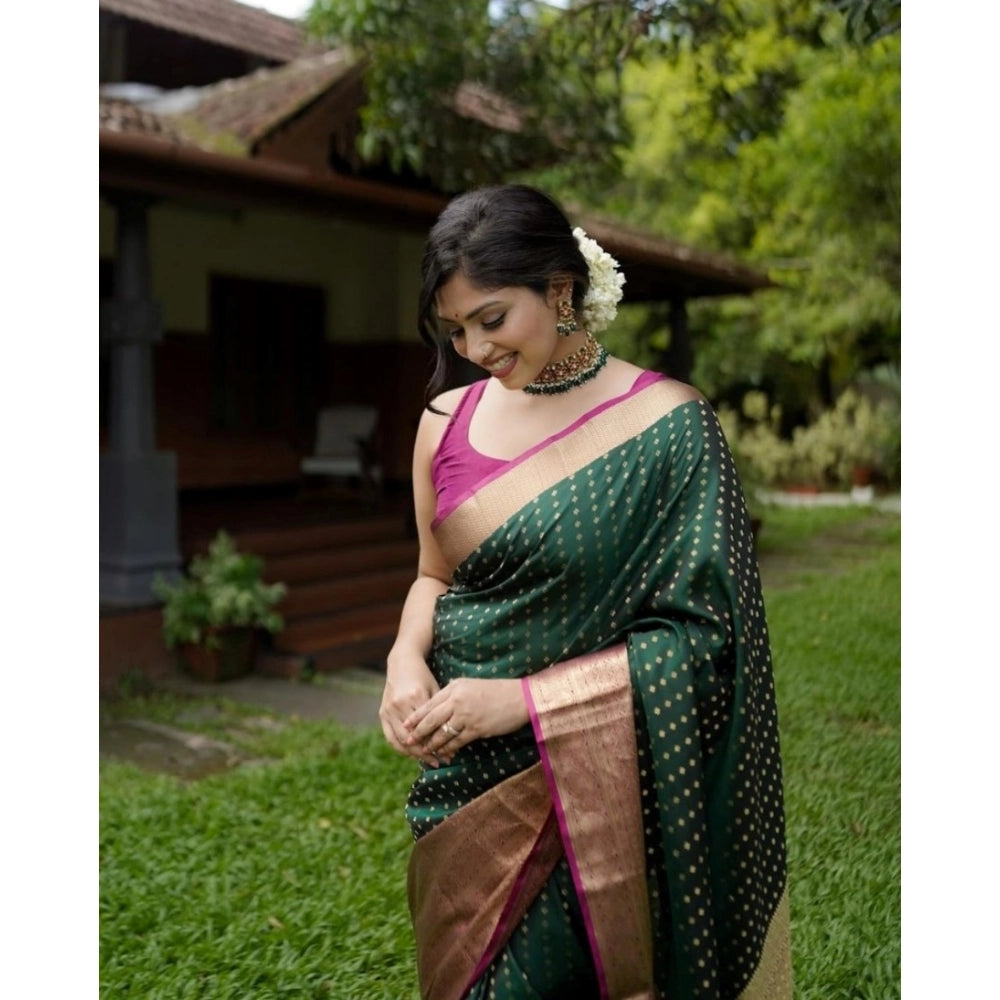 Generic Women's Silk Printed Saree With Unstitched Blouse 5.5Mtr (Green)