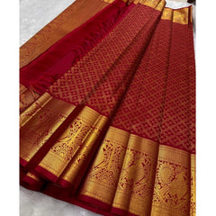 Generic Women's Silk Printed Saree With Unstitched Blouse 5.5Mtr (Maroon)