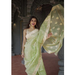 Generic Women's Cotton  Printed Saree With Unstitched Blouse 5.5Mtr (Pista)